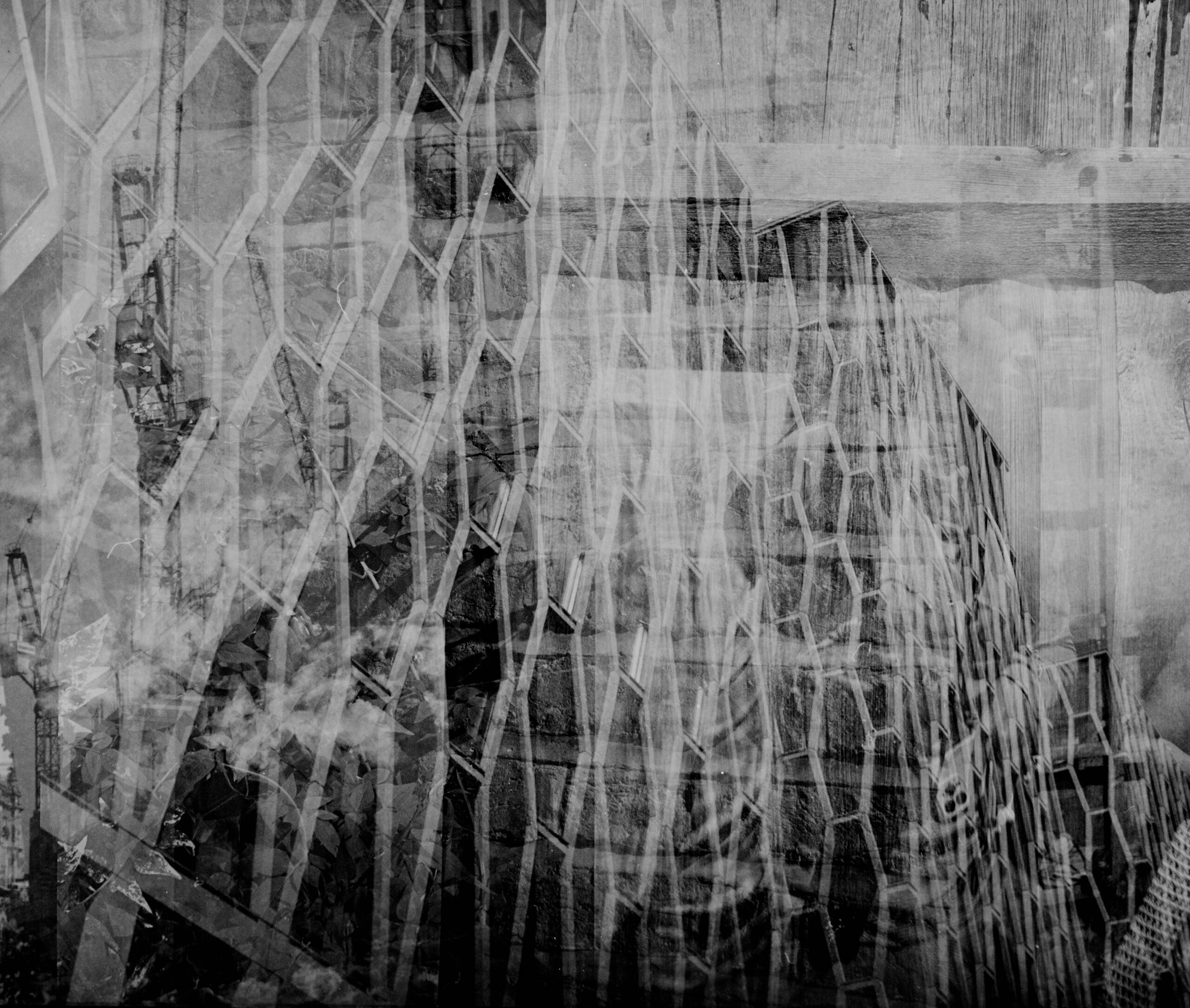 Monochrome abstract layered industrial architecture