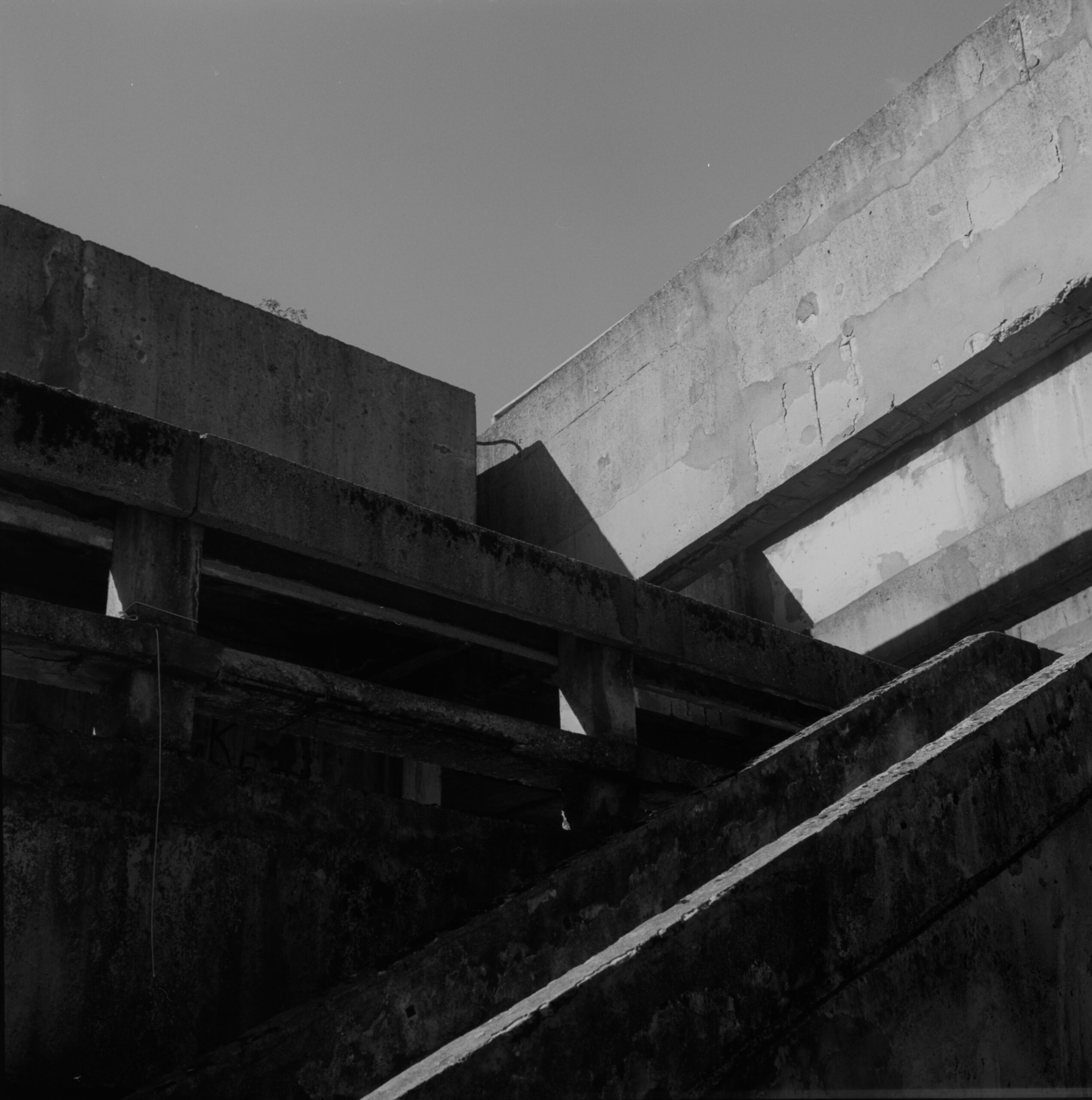 Black-and-white weathered concrete structures