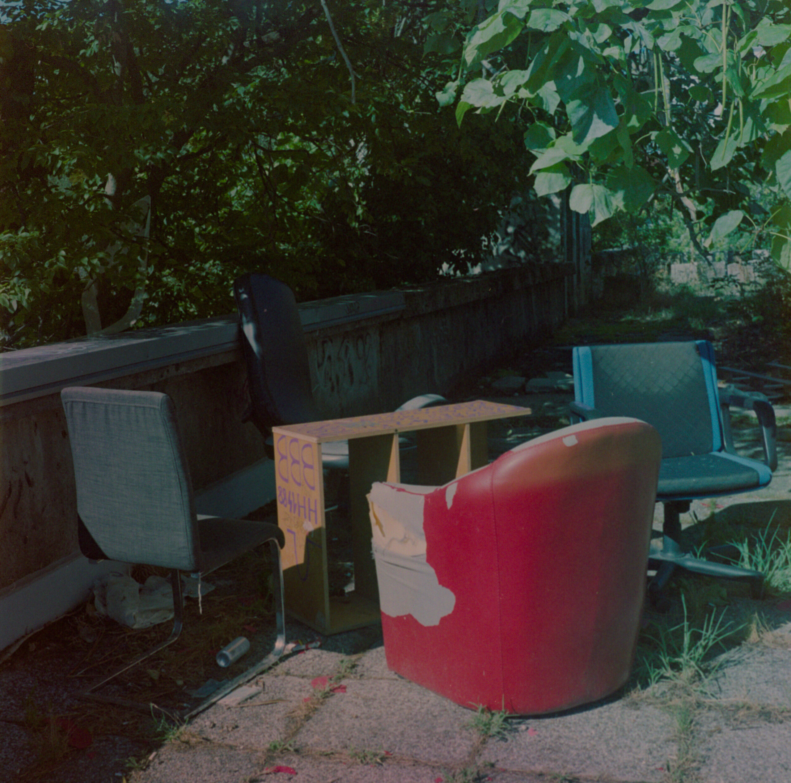 Outdoor chairs and table surrounded by greenery in Zagreb